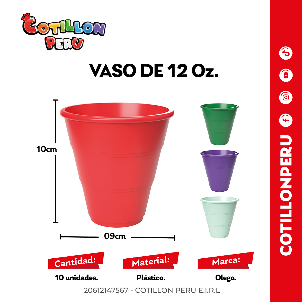Vasos Olego 12 Oz° x 10 Und