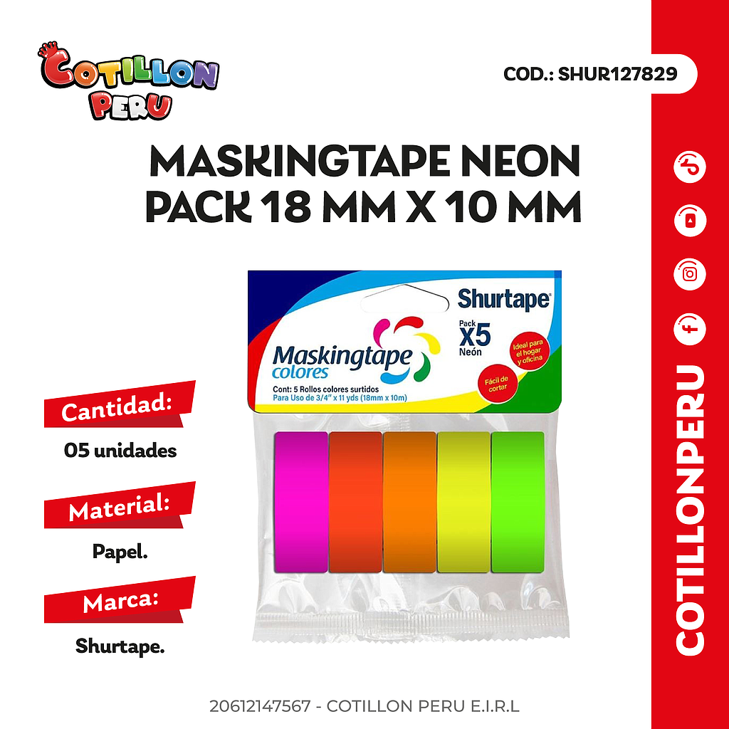 Maskingtape Neon Pack 18 mm x 10 mx 5 und